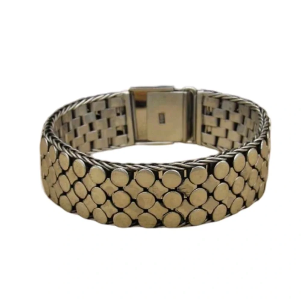 Sterling silver link bracelet. 3 rows of circles and 2 rows of rectangles. - Picture 1 of 7